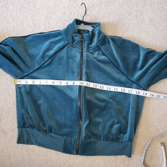 Fashion Nova Y2K Velvet Velour Crop Teal Jacket M - Picture 4 of 6